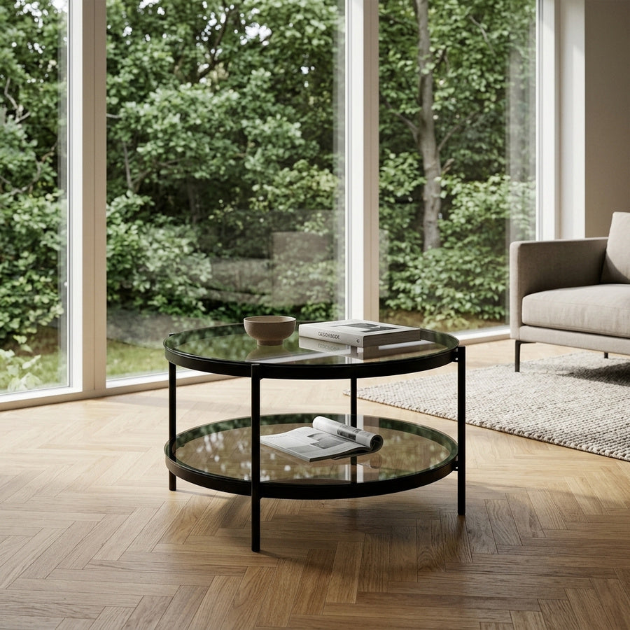 Bayonne Sofabord i Røg Glas & Stel i Sort Stål fra Actona | Ø79x42 cm - Billede 1