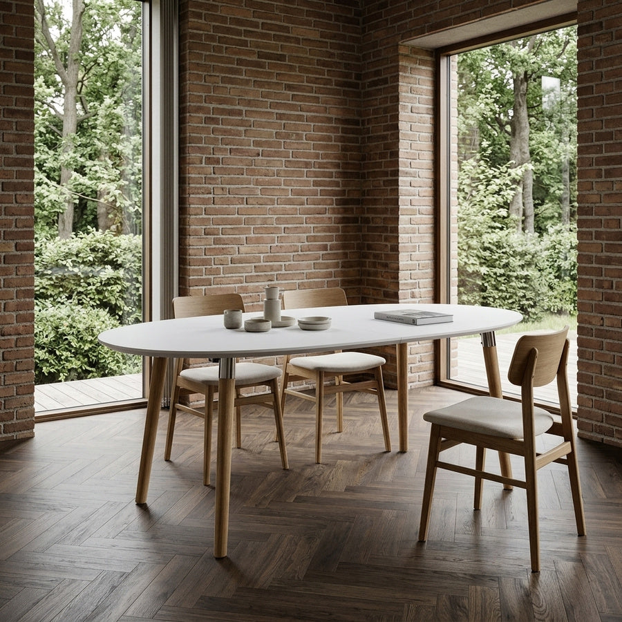 Belina Oval Spisebord i Hvid MDF & Stel i Egebejdset Gummitræ fra Actona | L170-270xB100xH74cm - Billede 1