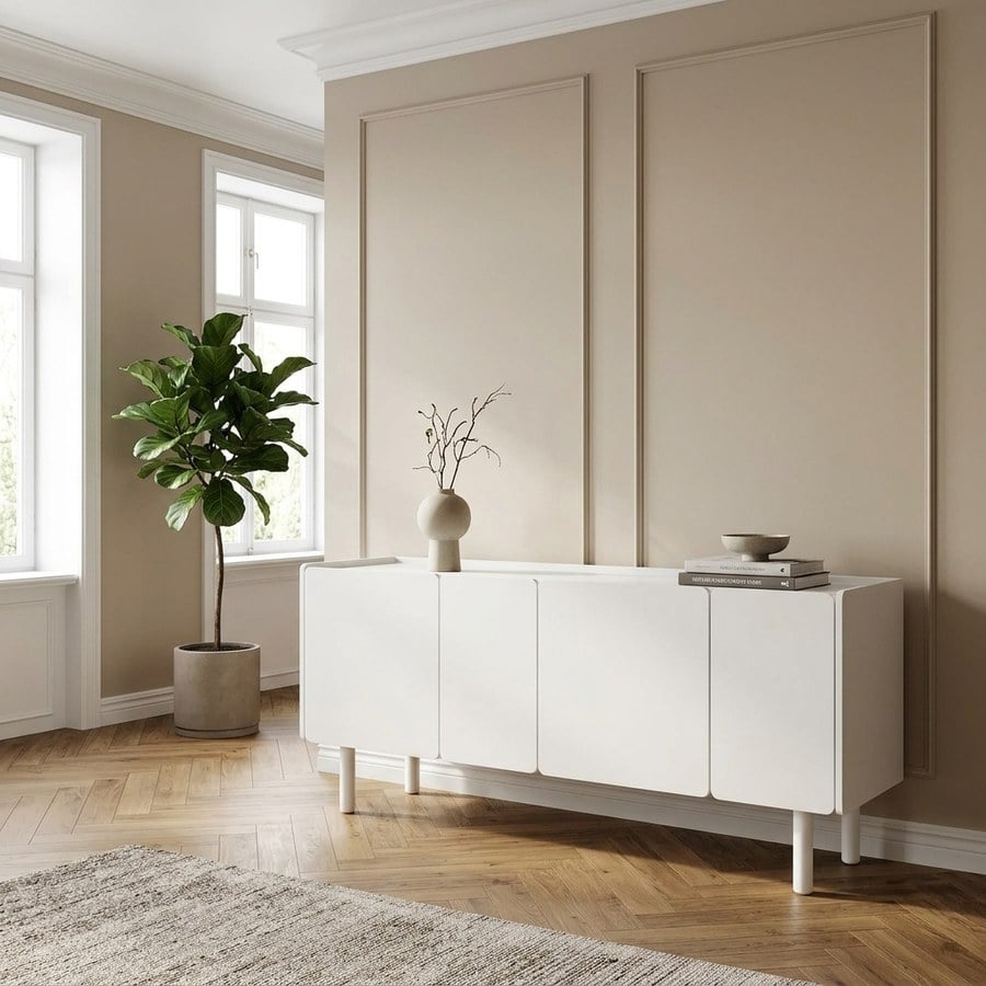 Bera Skænk i Hvid MDF med Metal Ben fra Unique Furniture | B160xH70xD45cm