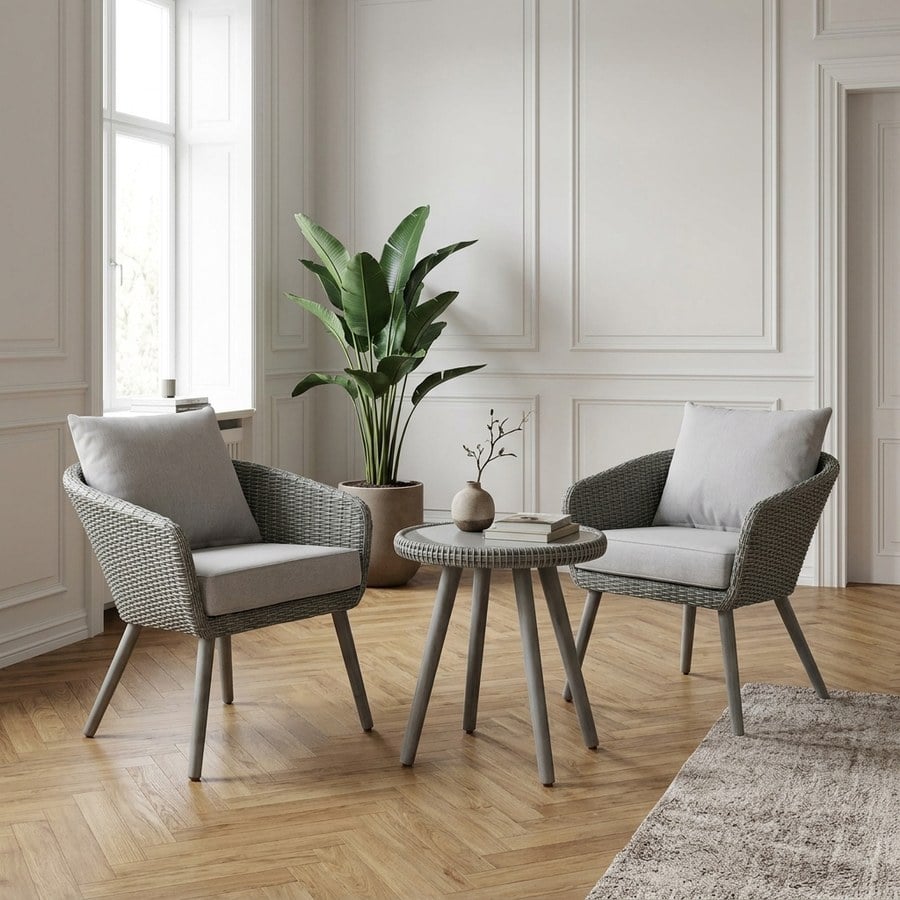 Bistro Bistrosæt i Grå PE Flet med Aluminium Stel fra Unique Furniture