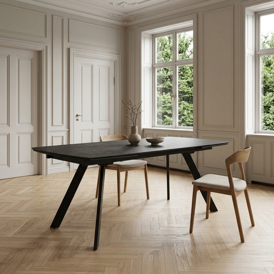 Blackburn Spisebord i Sort Keramik med Tillægsplade Opbevaring & Stel i Mat Sort Stål fra Actona | L160-240xB97xH75cm - Billede 1