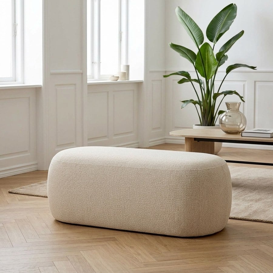 Blossomville Bænk i Sand Polyester og Fyrretræ fra House Nordic | L100xB50xH38cm