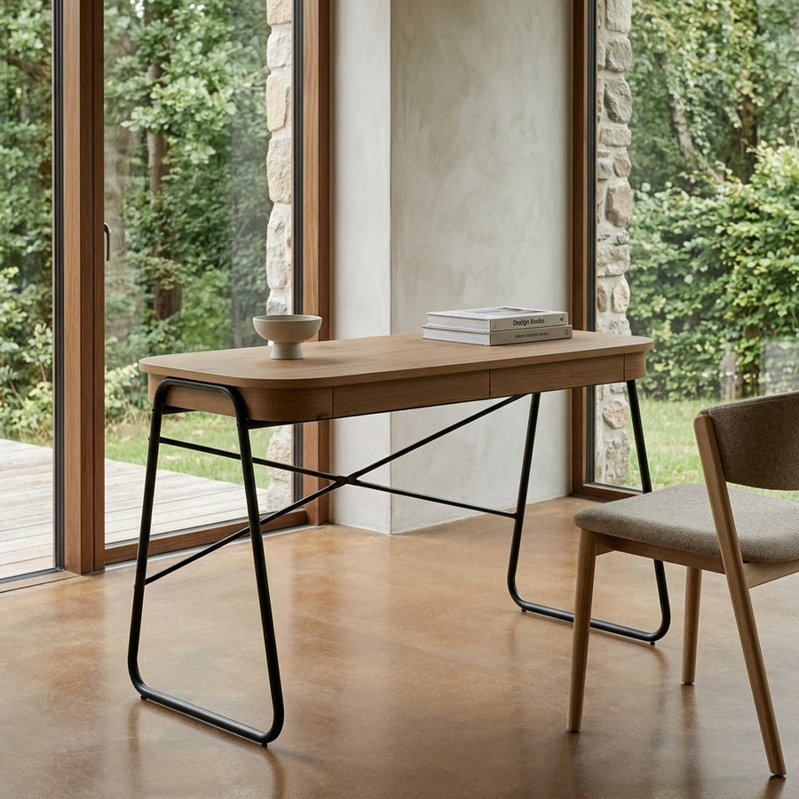 Blueton Skrivebord i Mat Vild Eg & Stel i Mat Sort Stål fra Actona | B120xD60xH75cm - Billede 1