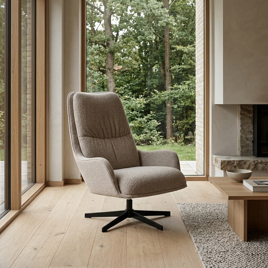 Bosley Lounge Stol i Beige Stof med Armlæn og Drejefunktion og Stel i Sort Stål fra Actona | 72x84x93cm - Billede 1