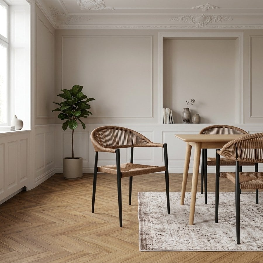 Canari Spisebordsstol i Naturfarvet Rattan med Ben i Sort Aluminium/PE fra House Nordic | L60xB57cm