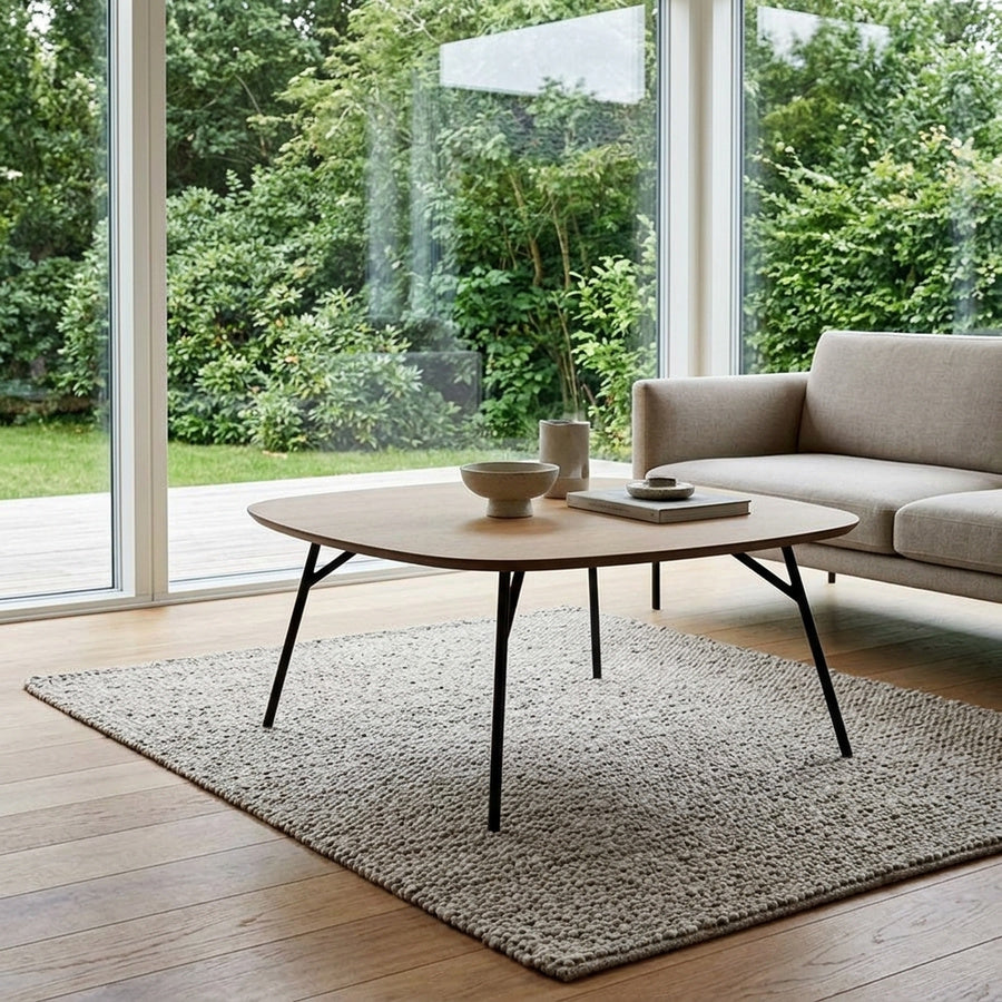Caracas Sofabord i Natur Egetræ & Stel i Sort Stål fra Actona | B90xD90xH40cm - Billede 1