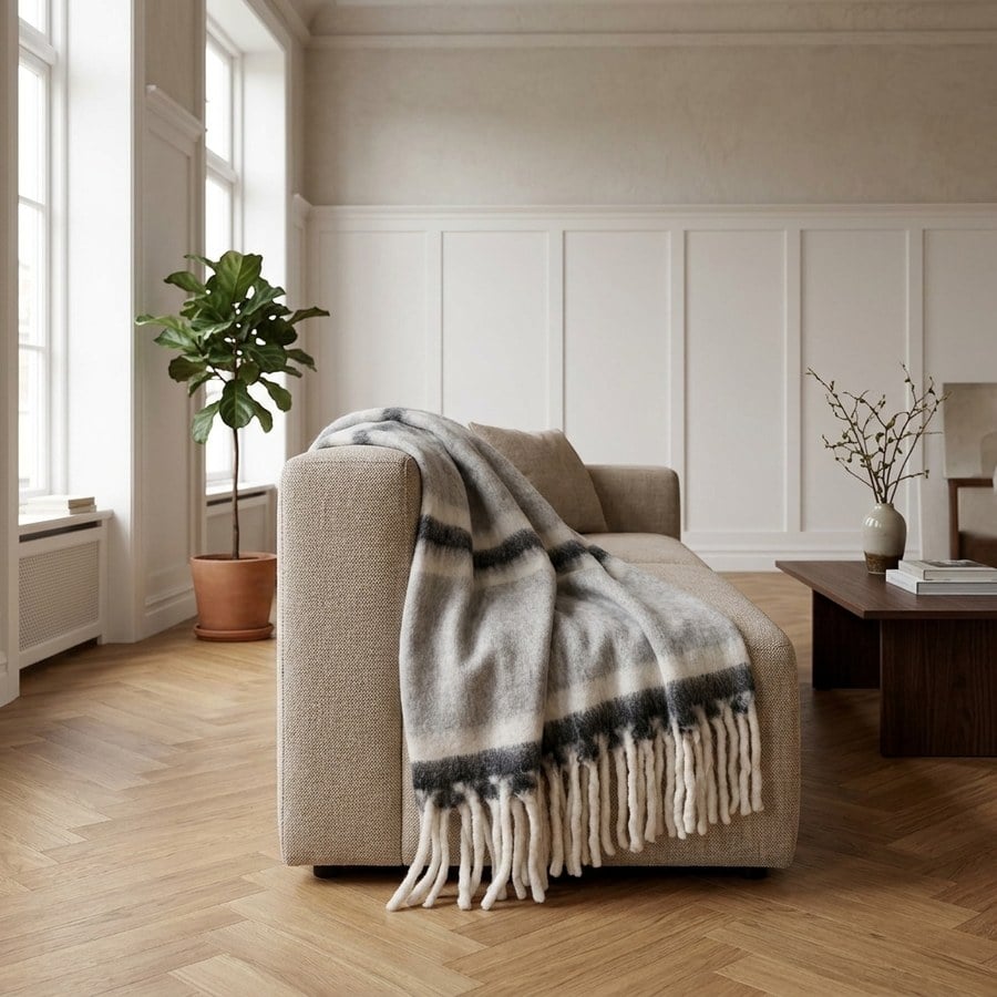 Carmel Plaid i Uld og Polyester i Grå og Hvid fra House Nordic | 130x170cm