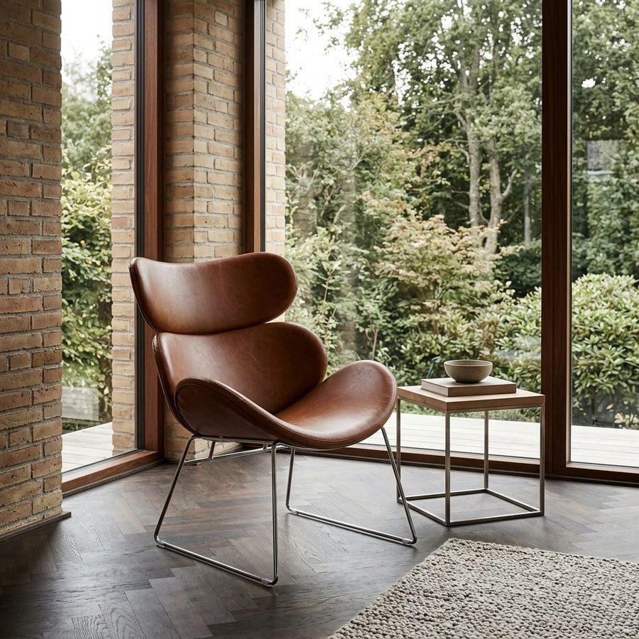 Cazar Lounge Stol i Cognac PU Vintage og Stel i Krom Stål fra Actona | 69x78,5x90,5cm - Billede 1
