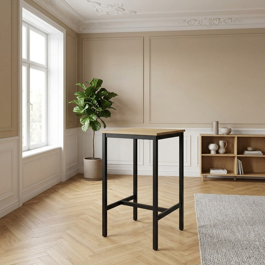 Cesura Barbord i Egetræ og Sort Metal fra Unique Furniture | 60x60xH105cm