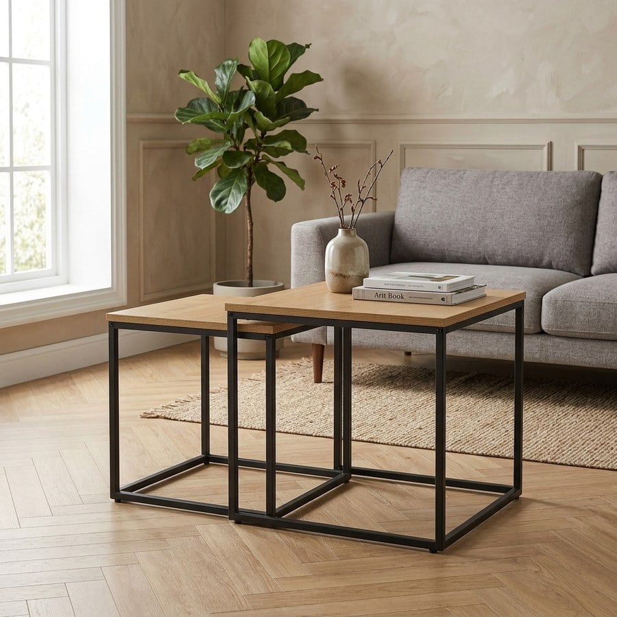 Cesura Sofaborde i Egetræ og Sort Metal fra Unique Furniture | B40-60xH45-50xD40-60cm