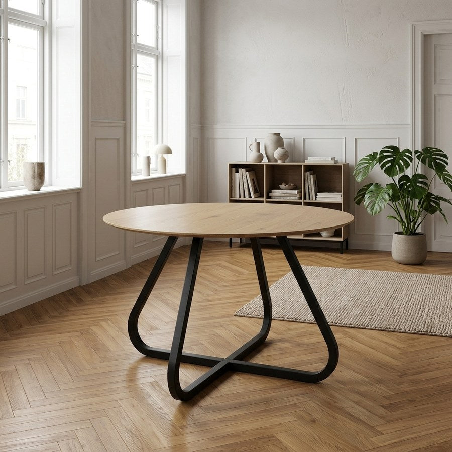 Cesura Spisebord i Egetræ og Sort Metal fra Unique Furniture | Ø120xH75cm