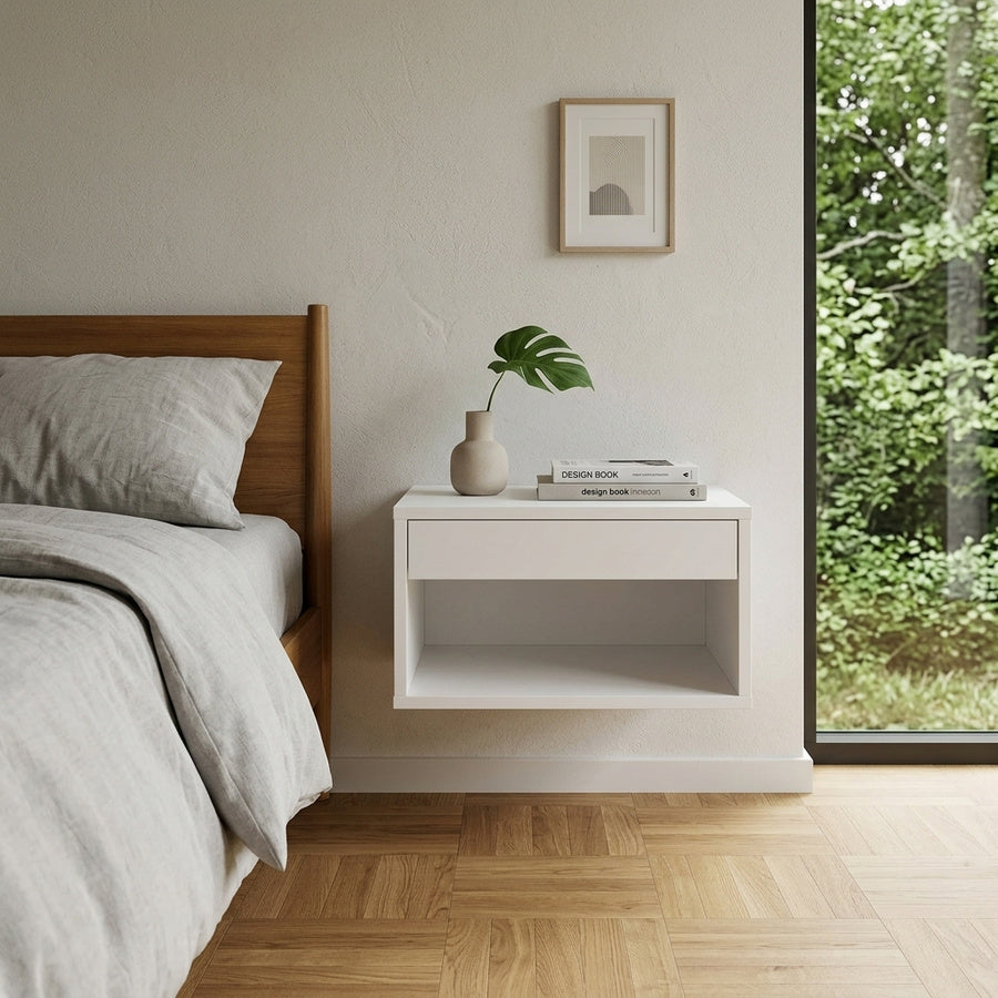 Cholet Natbord i Hvid MDF med 1 Skuffe & 1 Åbent Rum fra Actona | B50xD35xH24,5cm - Billede 1