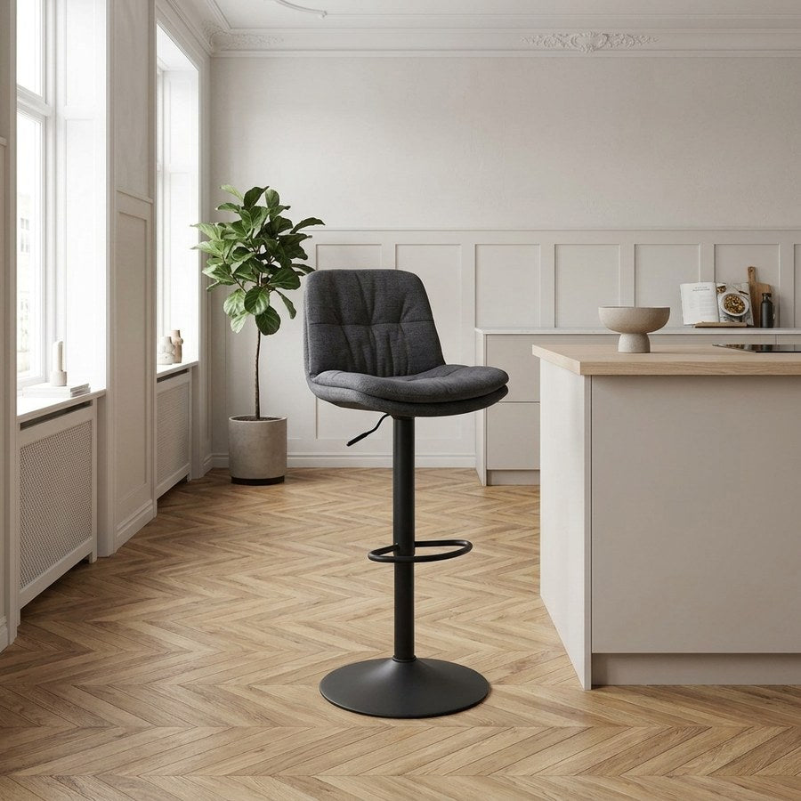 Colville Barstol i Mørkegrå Stof med Sort Stålstel fra Unique Furniture | B47xH94-110xD55cm