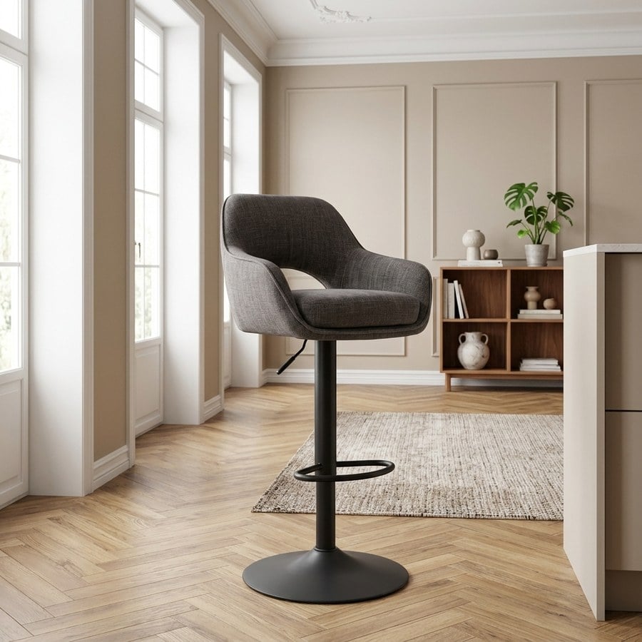 Cowley Barstol i Grafit Polyester med Sort Stel fra Unique Furniture | B51xD54xH95,5-110,5cm