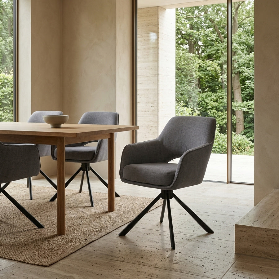 Cowley Spisebordsstol med Armlæn i Grafitgråt Polyesterstof fra Unique Furniture | B59xH85,5xD65cm - Billede 1