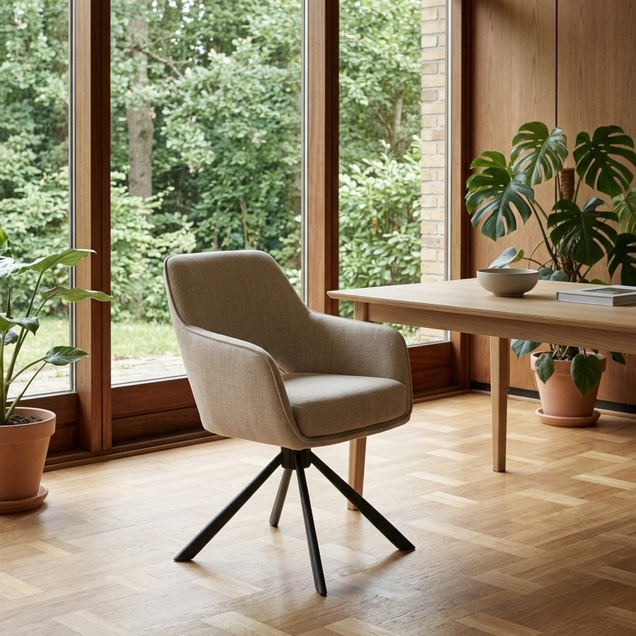 Cowley Spisebordsstol med Armlæn i Linen Stof fra Unique Furniture | B59xH85,5xD65cm - Billede 1