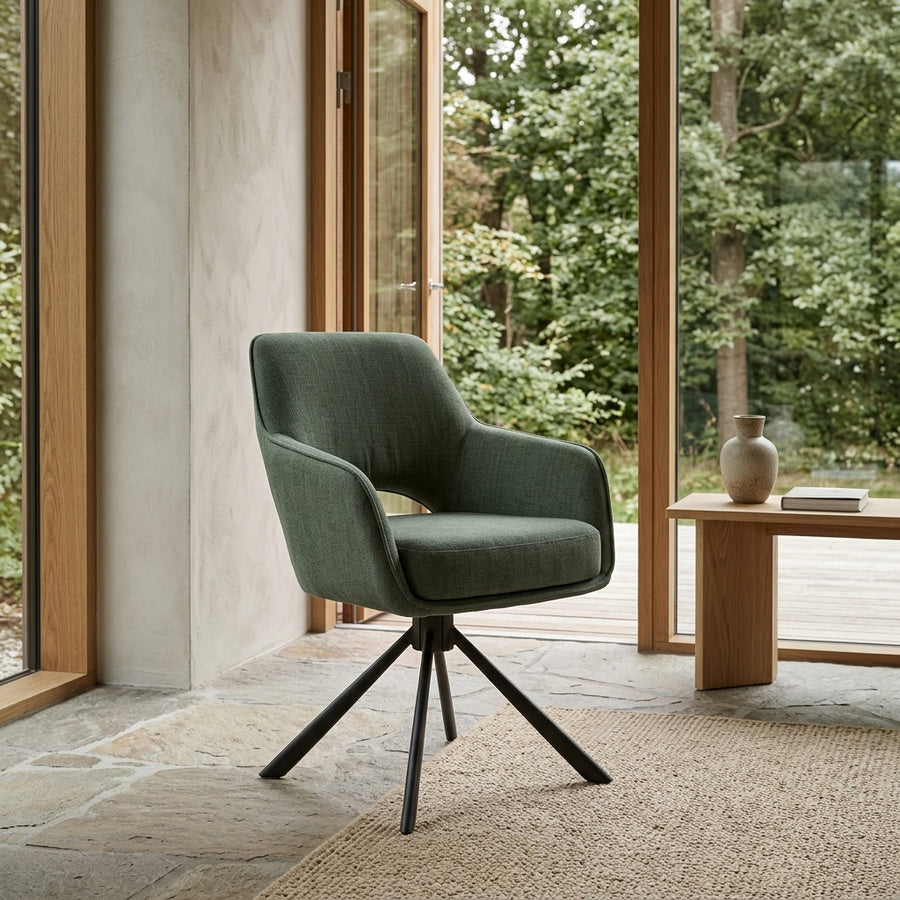 Cowley Spisebordsstol med Armlæn i Skovgrøn Polyesterstof fra Unique Furniture | B59xH85,5xD65cm - Billede 1