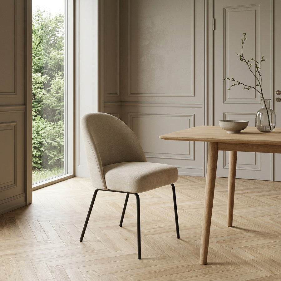 Creston Spisebordsstol i Sand Chenille Stof med Sort Stålstel fra Unique Furniture | B48.5xH83.5xD57cm - Billede 1