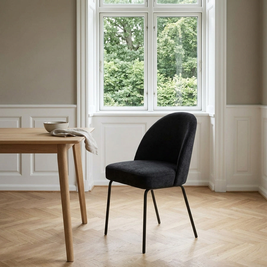 Creston Spisebordsstol i Sort Chenille og Stål fra Unique Furniture | B48,5xH83,5xD57cm - Billede 1