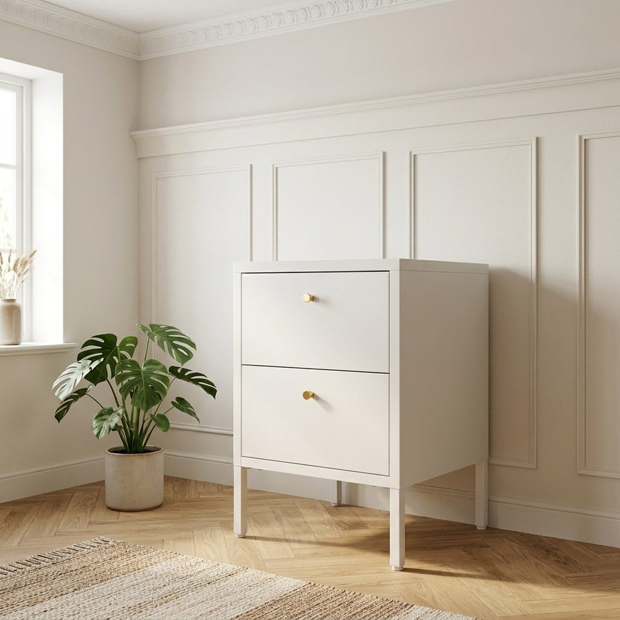 Dalby Kommode med 2 Skuffer Fra House Nordic | Hvid Stål - 40x40x59,5 cm