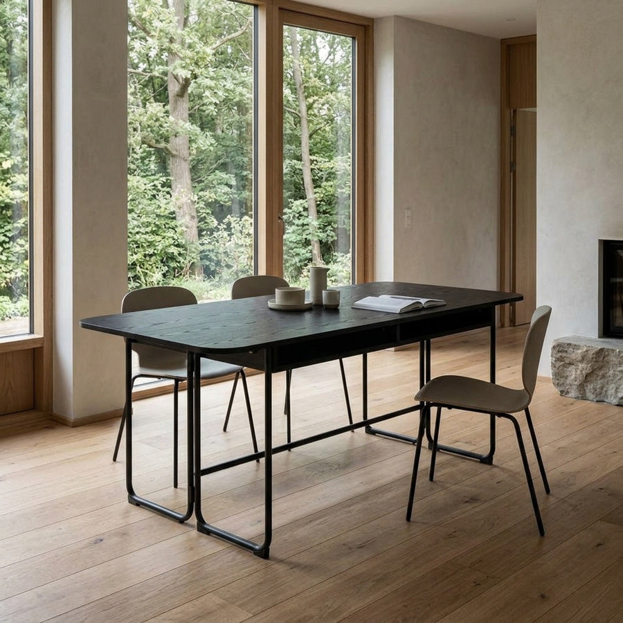 Darlington Spisebord i Sort Ask MDF & Stel i Sort Stål fra Actona | B40-80xD140xH77cm - Billede 1