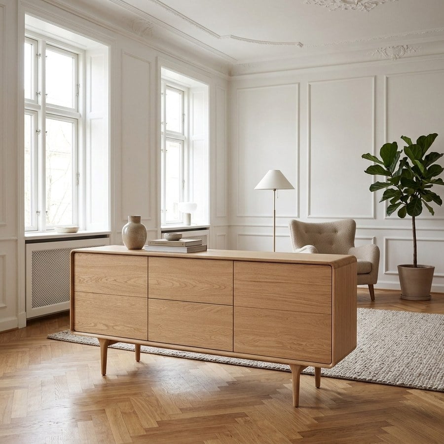 Darwin Skænk i Massiv Egetræ & MDF Eg i Natur fra House Nordic | L180xB45xH75 cm