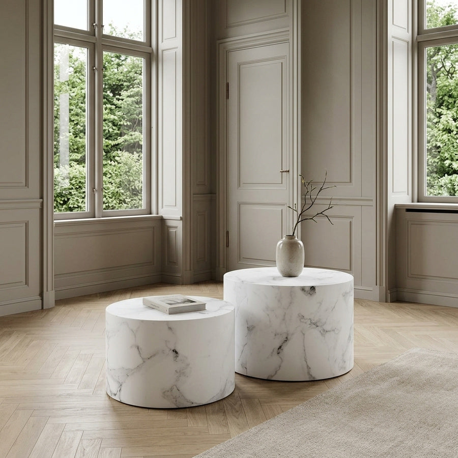 Dice Sofabordssæt i Hvid Marmor Carrara Papir & MDF fra Actona | 2 Sofaborde - Billede 1