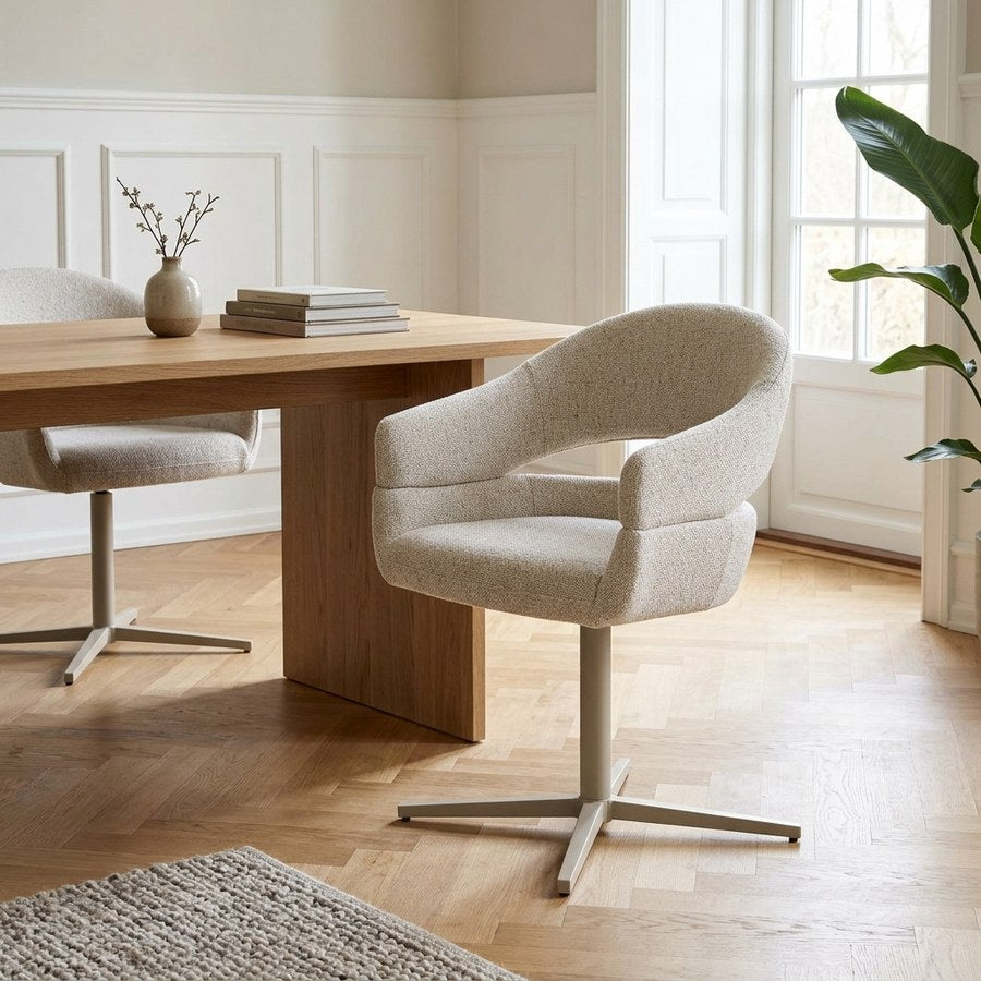 Dover Spisebordsstol med Drejefod Beige Meleret Grå Ben fra House Nordic | B58xL60xH87cm