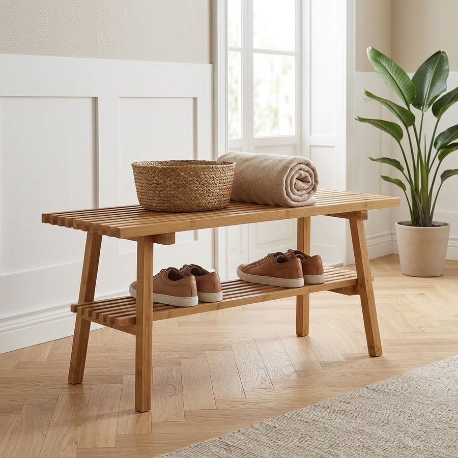 Ember Bænk i 100% Bambus med skohylde Fra House Nordic | 28x70x45 cm