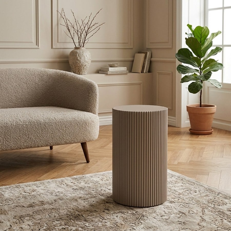 Farense Rundt Hjørnebord/Sidebord i Grå/Beige MDF | L30xB30xH50cm
