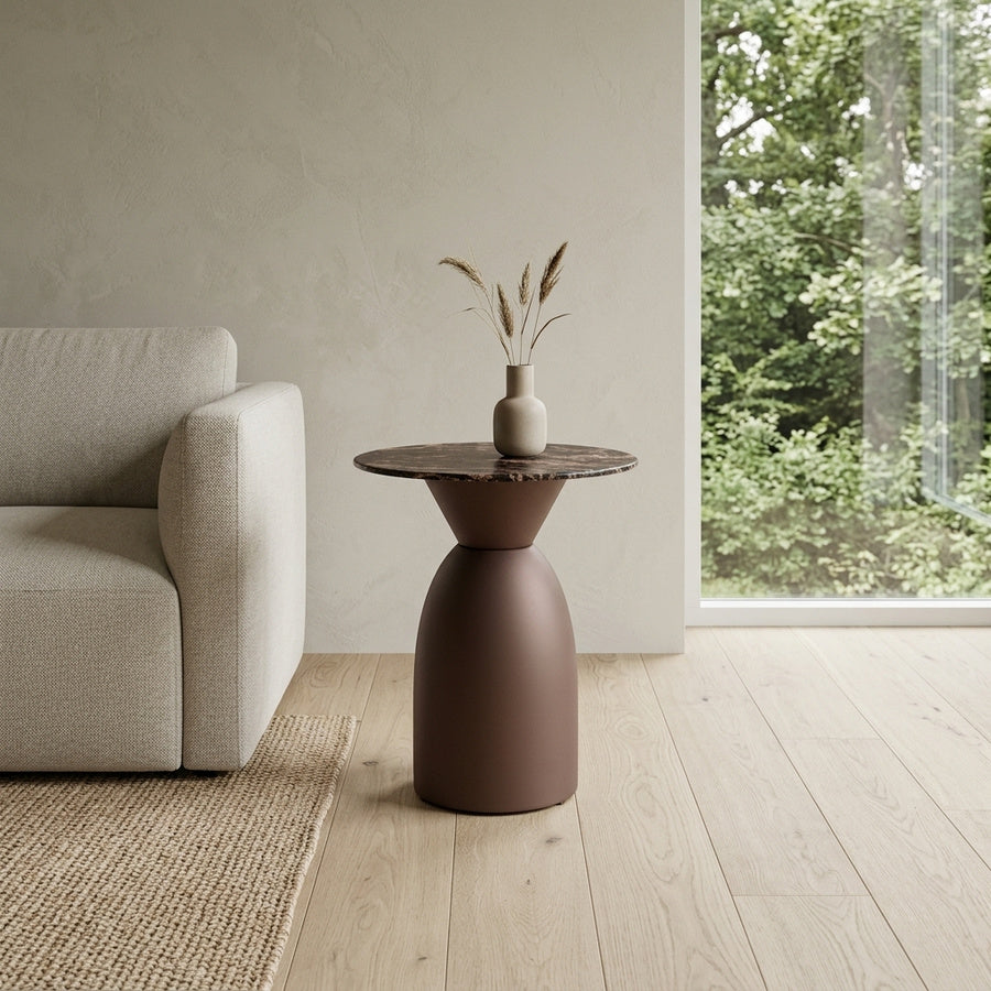 Ferrol Sofabord i Brun Cocoa Marmor & Stel i Mat Bronze Stål fra Actona | Ø40x50 cm - Billede 1