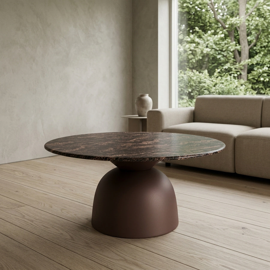 Ferrol Sofabord i Brun Cocoa Marmor & Stel i Mat Bronze Stål fra Actona | Ø80x42 cm - Billede 1