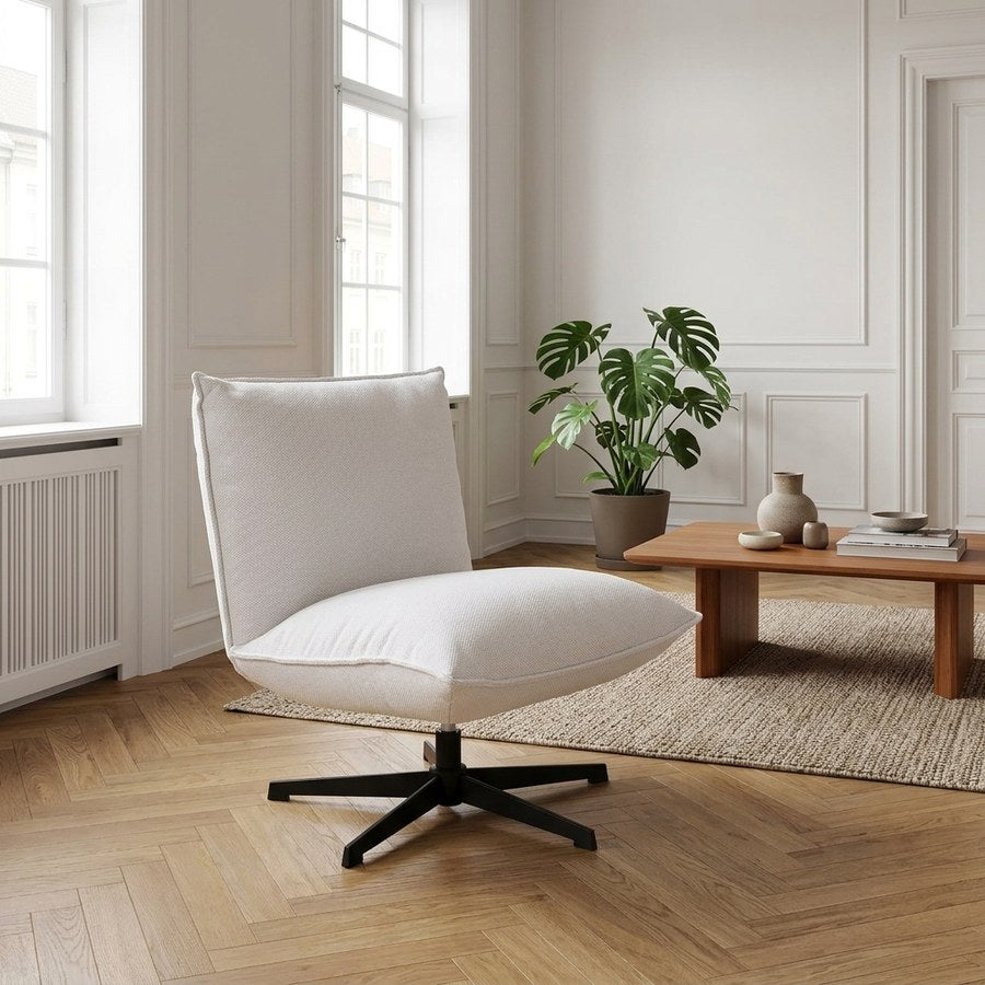 Fraser Loungestol i Hvidt Stof med Sort Metal Stel fra Unique Furniture | B70xH88xD83cm