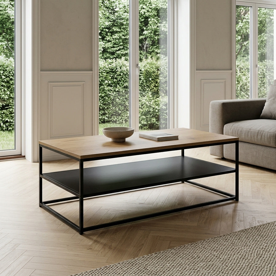 Gila Sofabord i Vild Eg Melamin & Stel i Sort Stål fra Actona | B120xD60xH42cm - Billede 1