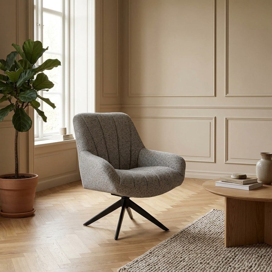 Grandola Loungestol med Drejefod i Grå med Sorte Ben fra House Nordic | L84xB81xH93cm