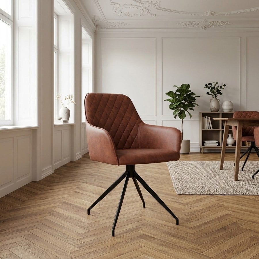 Harbo Spisebordsstol i Brun PU læder med sort drejefod fra House Nordic | 1stk.