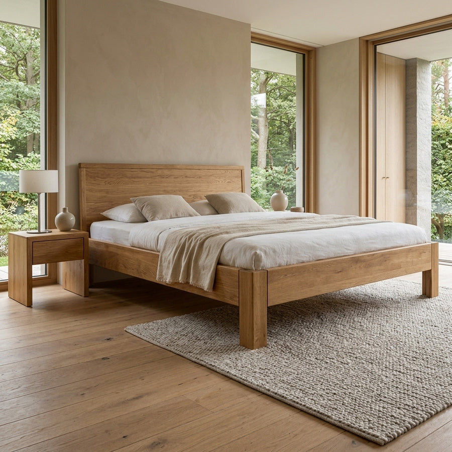 High End Square Snedker Sengeramme i Massiv Egetræ fra Raw Sleep - Billede 1