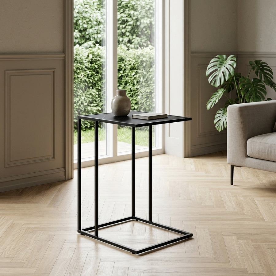 Infinity Hjørnebord i Sort Melamin & Stel i Sort Stål fra Actona | B43xD35xH63cm - Billede 1
