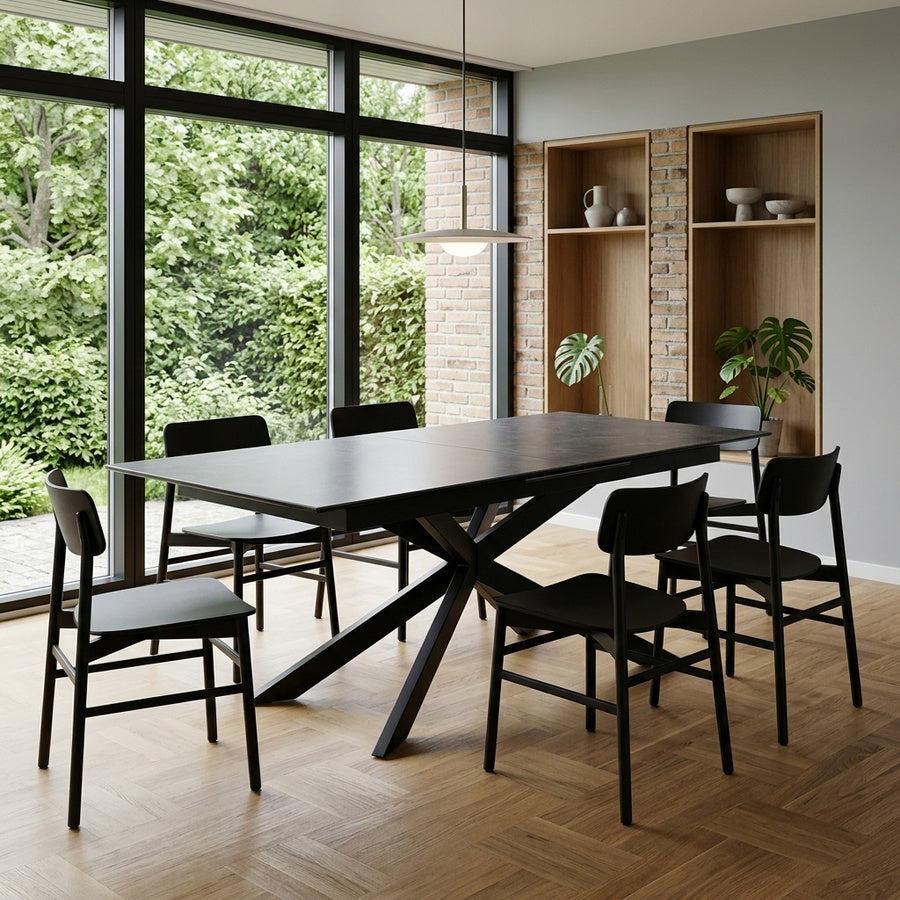 Irwine Spisebord i Sort Keramik med Synkron Udtræk & Stel i Sort Stål fra Actona | L168-210xB90xH76cm - Billede 1