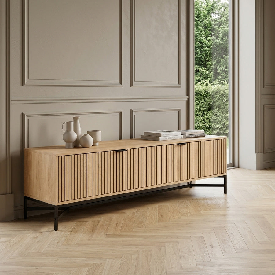 Jaipur TV Bord i Eg Egetræ & Stel i Sort Stål fra Actona | B176,4xD40xH45cm - Billede 1