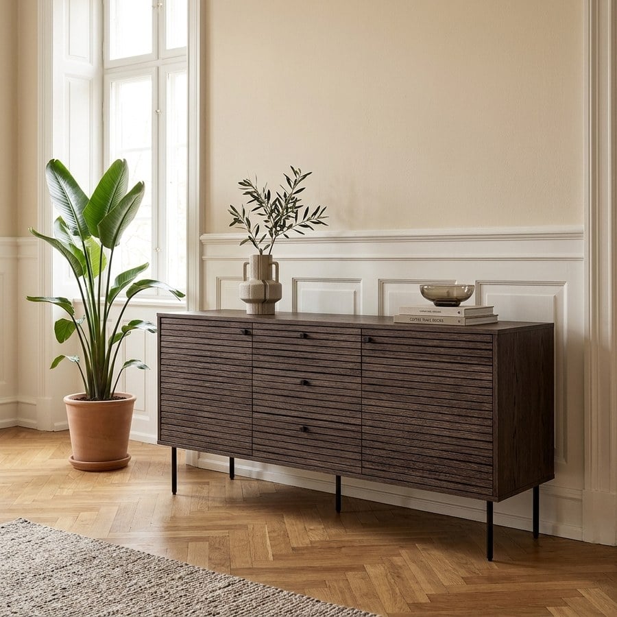 Kyoto Skænk i Røget Egefiner med 3 Skuffer og 2 Låger Fra House Nordic | 150x40x74 cm