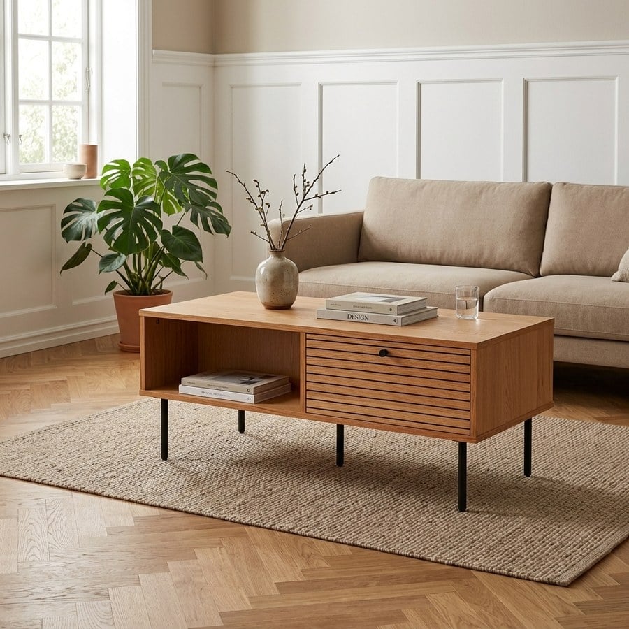 Kyoto Sofabord i Natur Egefiner Fra House Nordic | 2 Skuffer - 50x100x45 cm