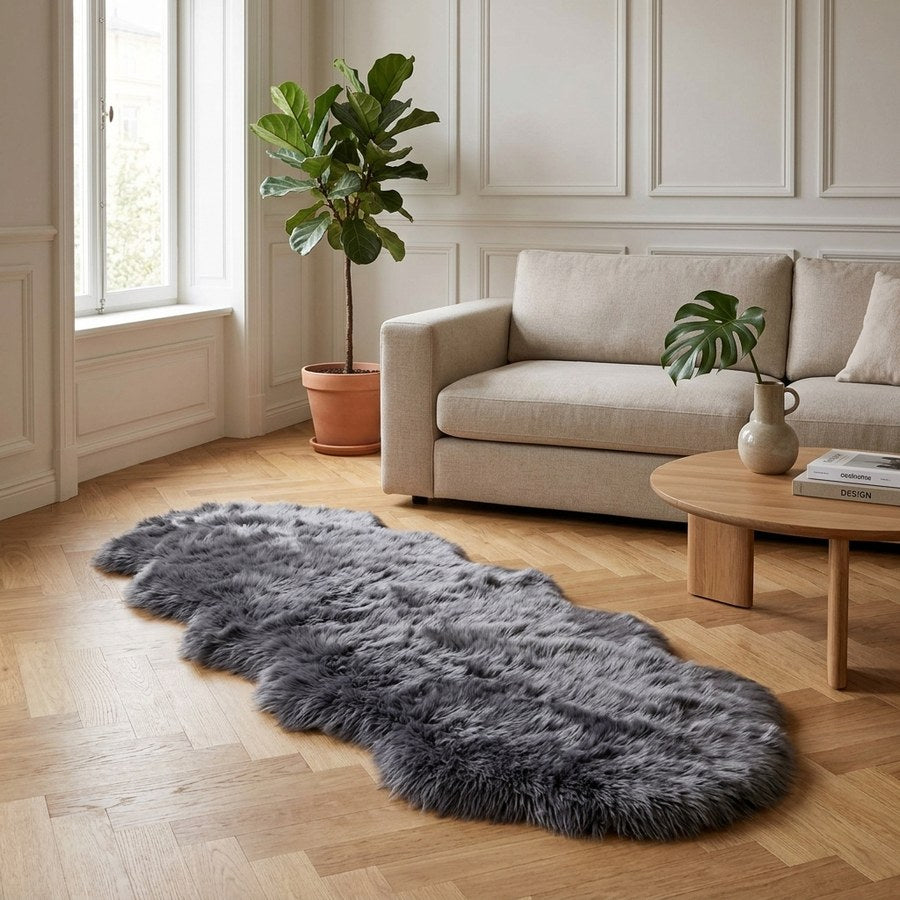 Lammeskind i imiteret grå polyester Fra House Nordic | 60x180