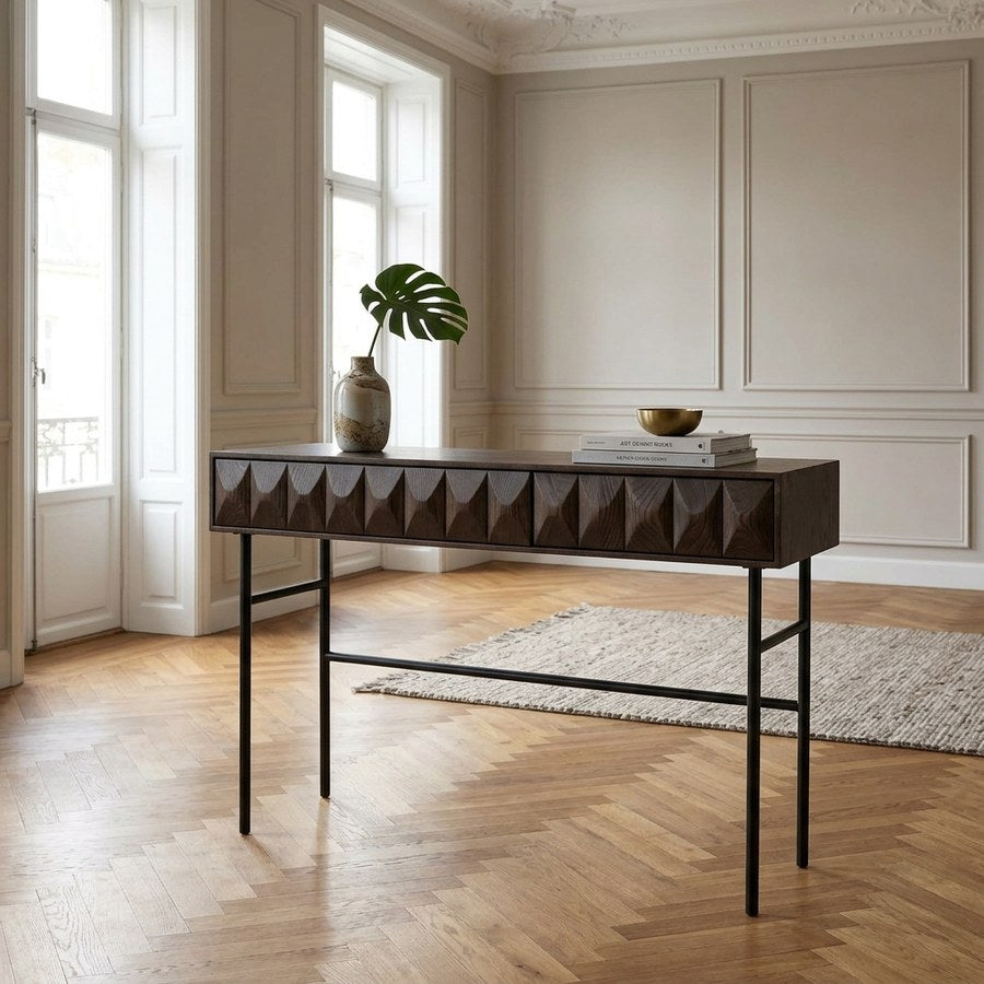 Latina Konsolbord i Egetræ og Sort Metal fra Unique Furniture | B116xH76xD39cm