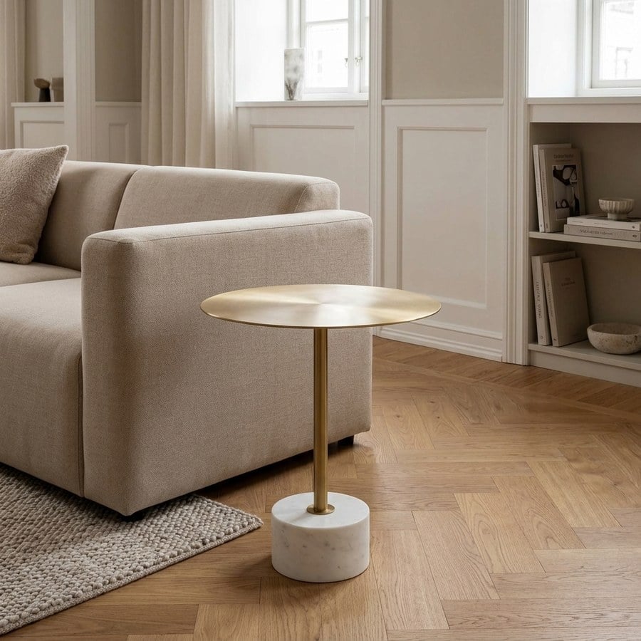 Lecco Hjørnebord i Messing og Marmor fra House Nordic | H52 Ø51 cm