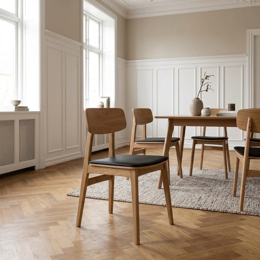 Livo Spisebordsstol i Sort PU med Stel i Egetræ fra Unique Furniture | B46xH82xD55cm