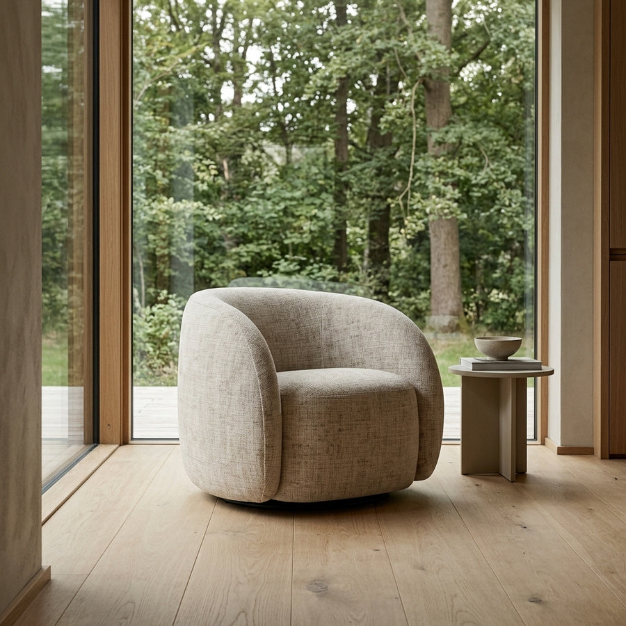 Lodi Lounge Stol i Beige Juto Stof med Armlæn og Drejefunktion og Stel i Sort Stål fra Actona | 81x83x76cm - Billede 1