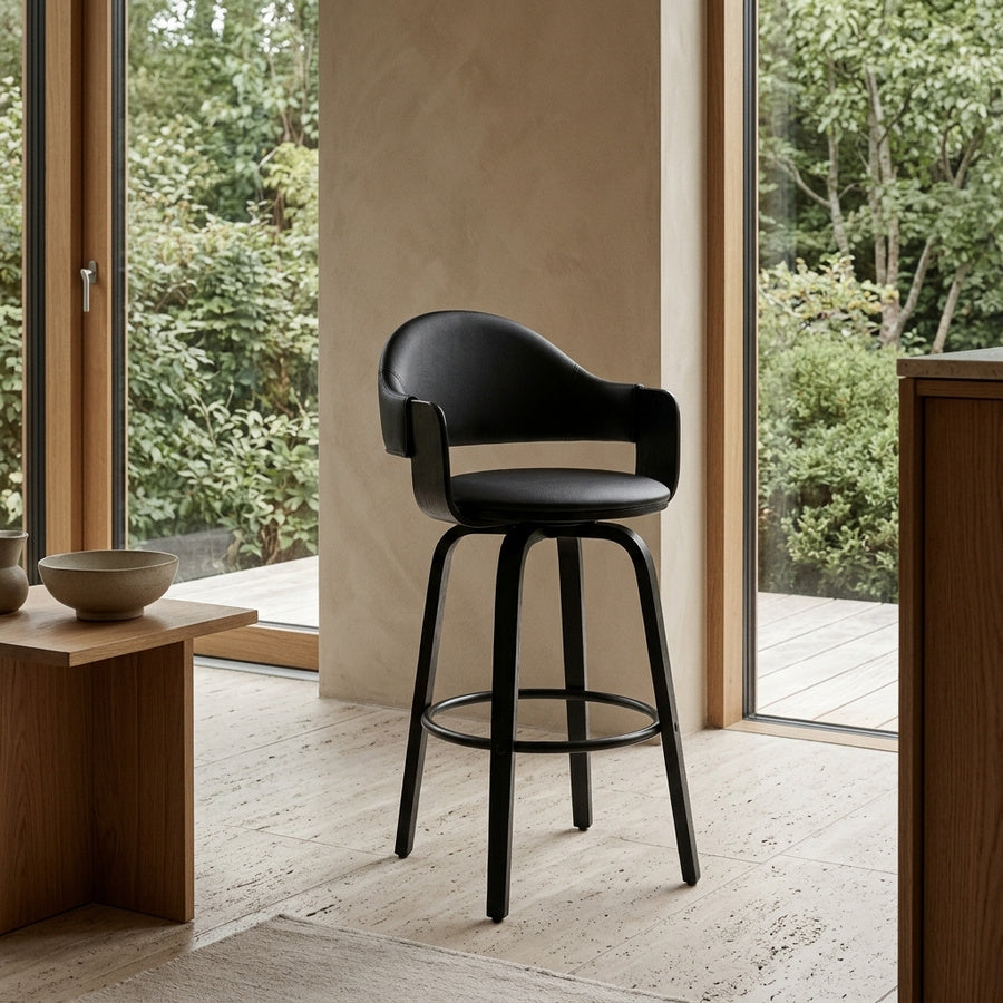 Magne Barstol i Sort Imiteret Læder & Sort Træstel fra House Of Sander | H97 x B50 x L46 cm - Billede 1