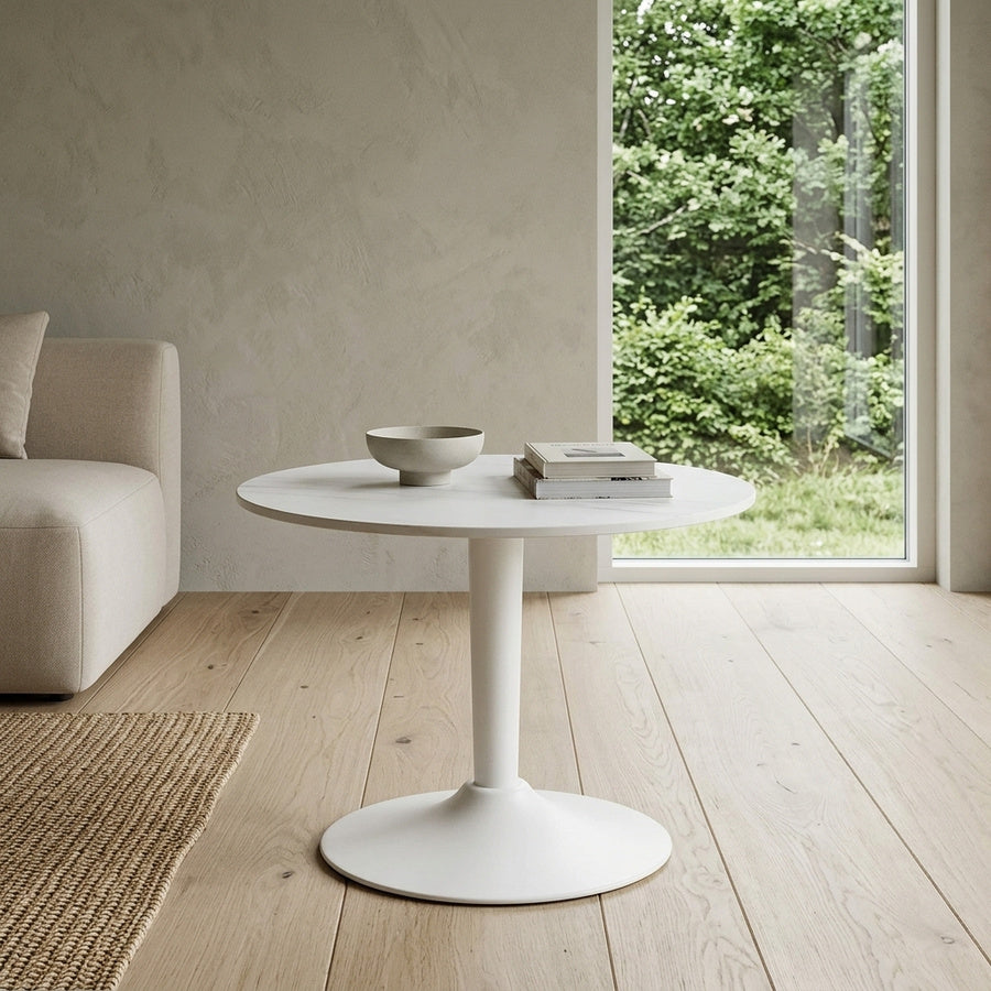 Malta Sofabord i Hvid Keramik & Stel i Hvid Stål fra Actona | Ø60x45 cm - Billede 1