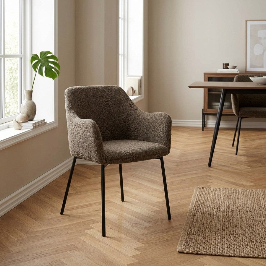Melilla Spisebordsstol i Brun Bouclé med Sorte Metalben fra House Nordic | L56xB57xH795cm